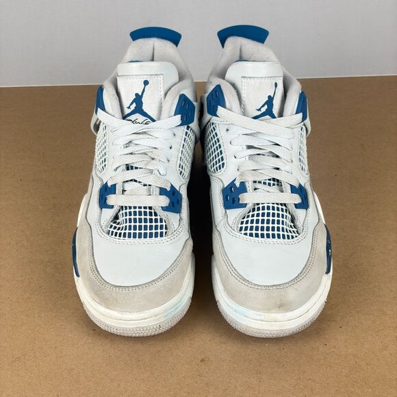 Jordan 4 Retro Military Blue Leather Athletic Sneakers Youth 4.5Y White Blue - Picture 2 of 9